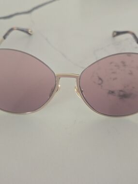 Chole CH0067S Oval Metal Sunglasses with Pink Lenses